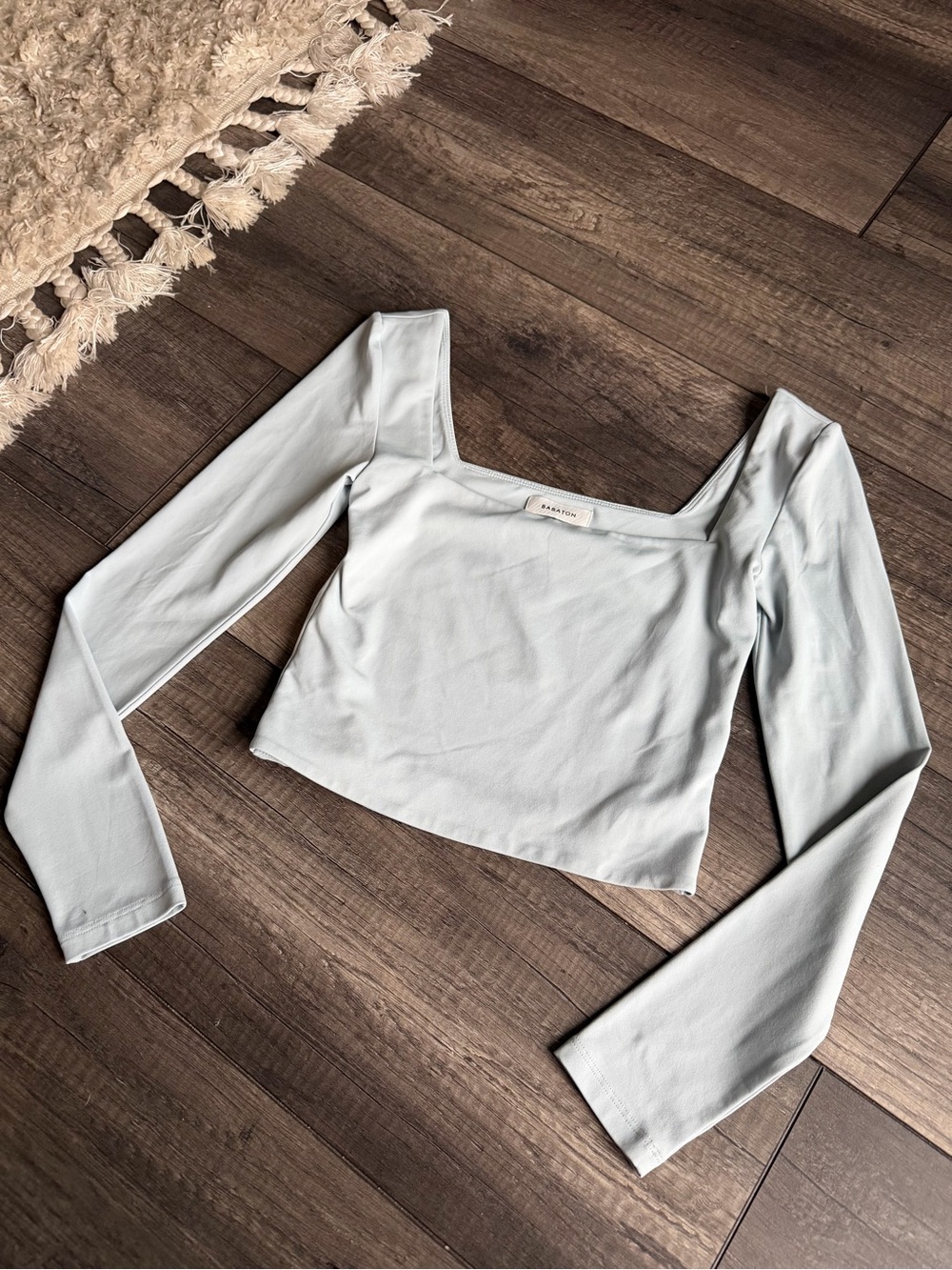 Aritzia Babaton Light Blue Square Neck Long Sleeve Crop Top